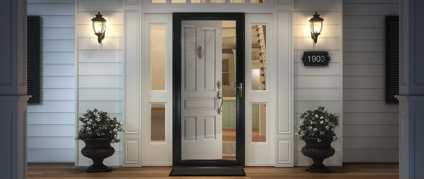 Modern white storm front entry door in Ottawa