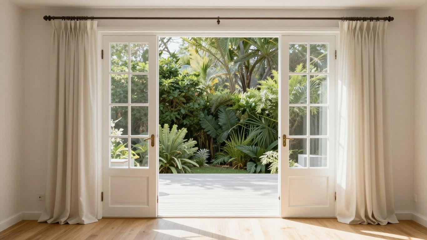 A bright room showing elegant patio doors