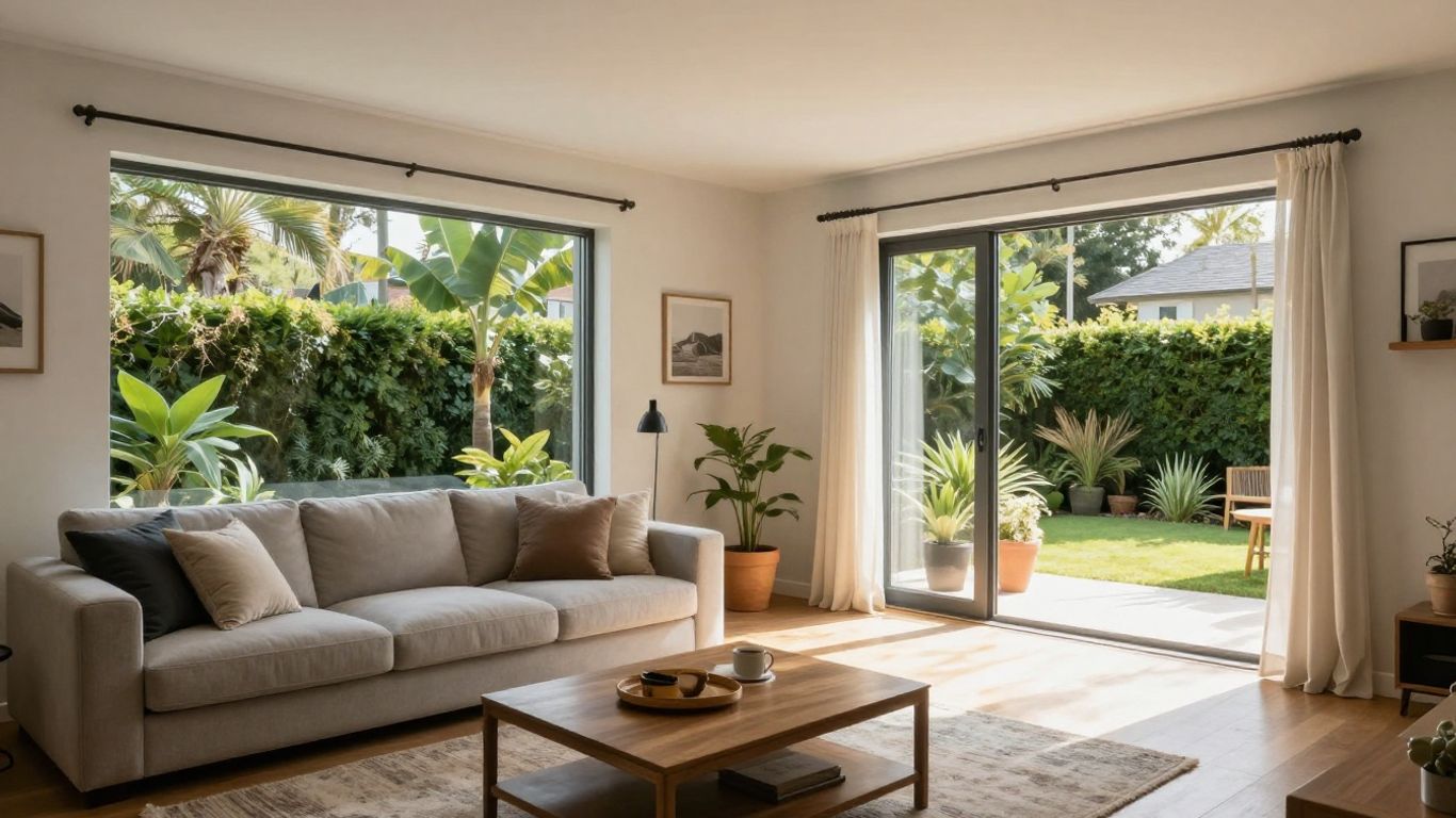 Bright home interior with north and south facing rooms