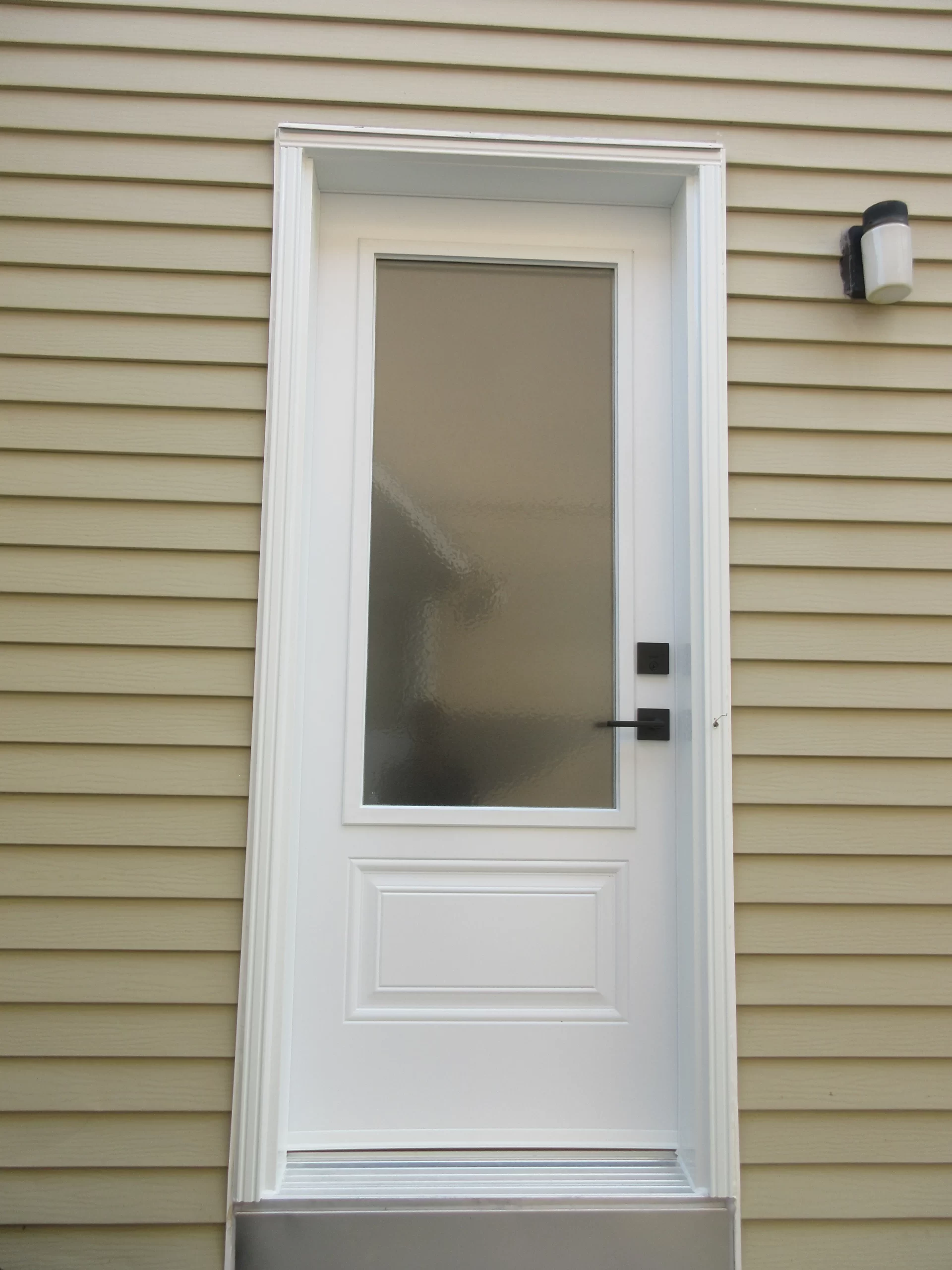 Close-up of steel entry door