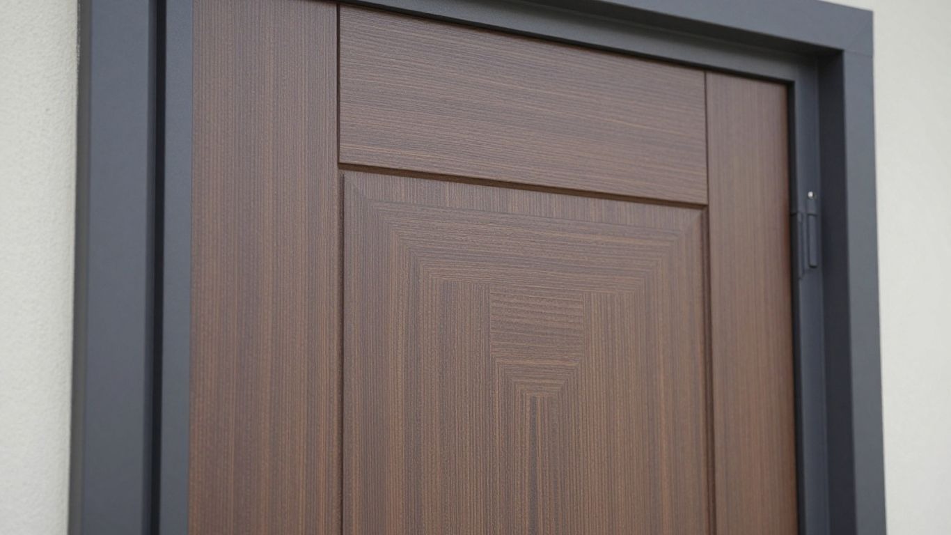 Modern brown front entry door with black frame in Ottawa home